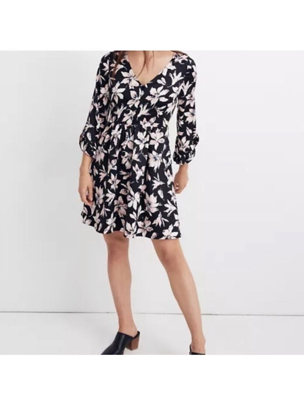 Madewell moon bloom ruffle sleeve orchid floral aline dress size 0